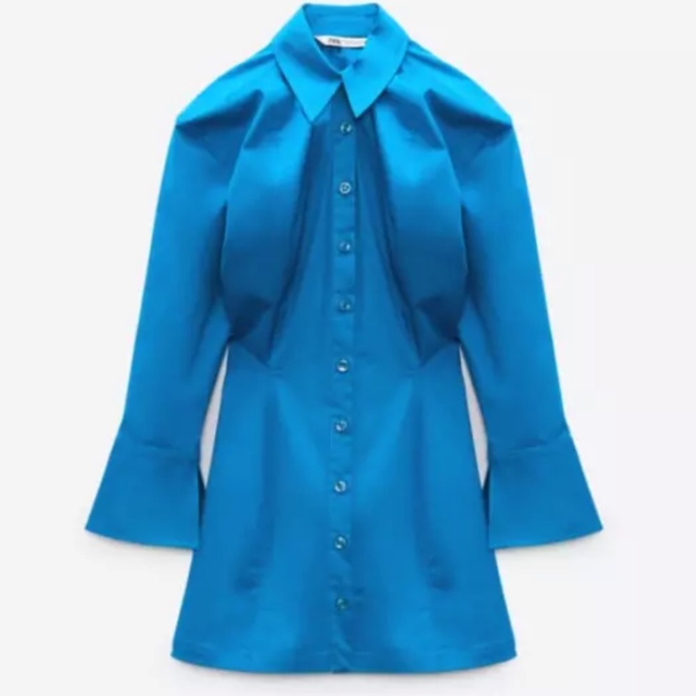 NWT Zara blue cotton shirt dress - Picture 6 of 8